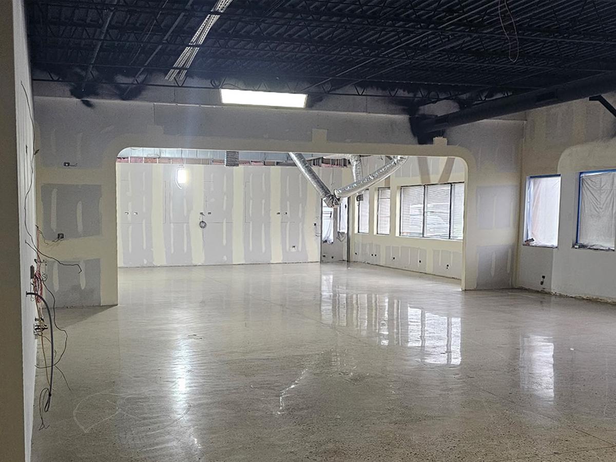 Polished concrete floor in a commercial office space
